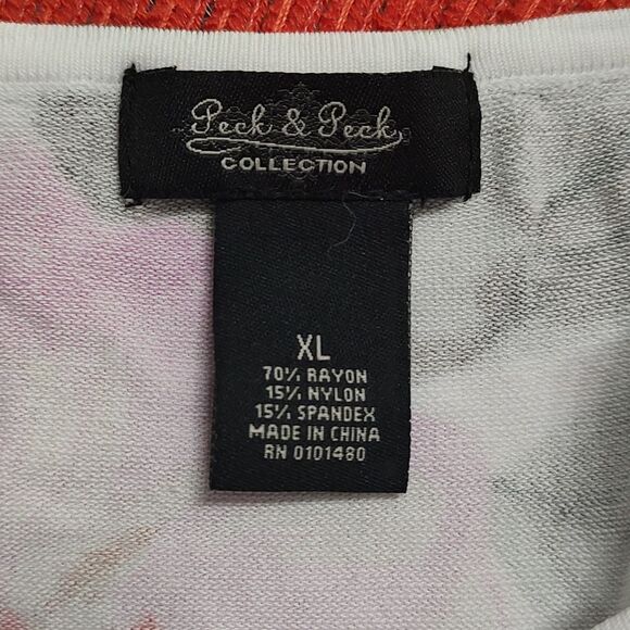 Peck & Peck Collection white floral print beaded lighter weight sweater Sz XL - Picture 4 of 4